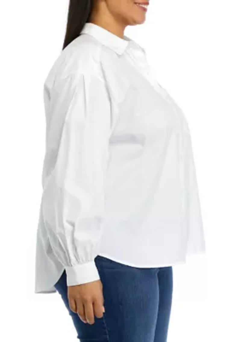 Plus Patch Pocket Solid Button Down Blouse