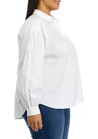 Plus Patch Pocket Solid Button Down Blouse