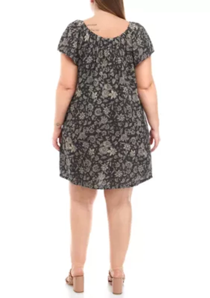Plus Flutter Sleeve Printed Dress