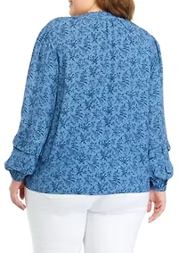 Plus Ruffle Trim Printed Blouse