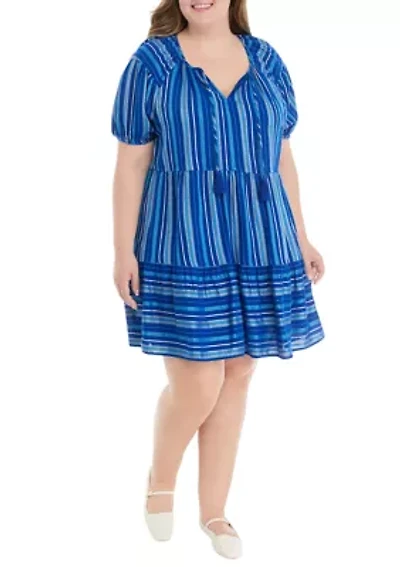 Plus Split Neck Mini Dress