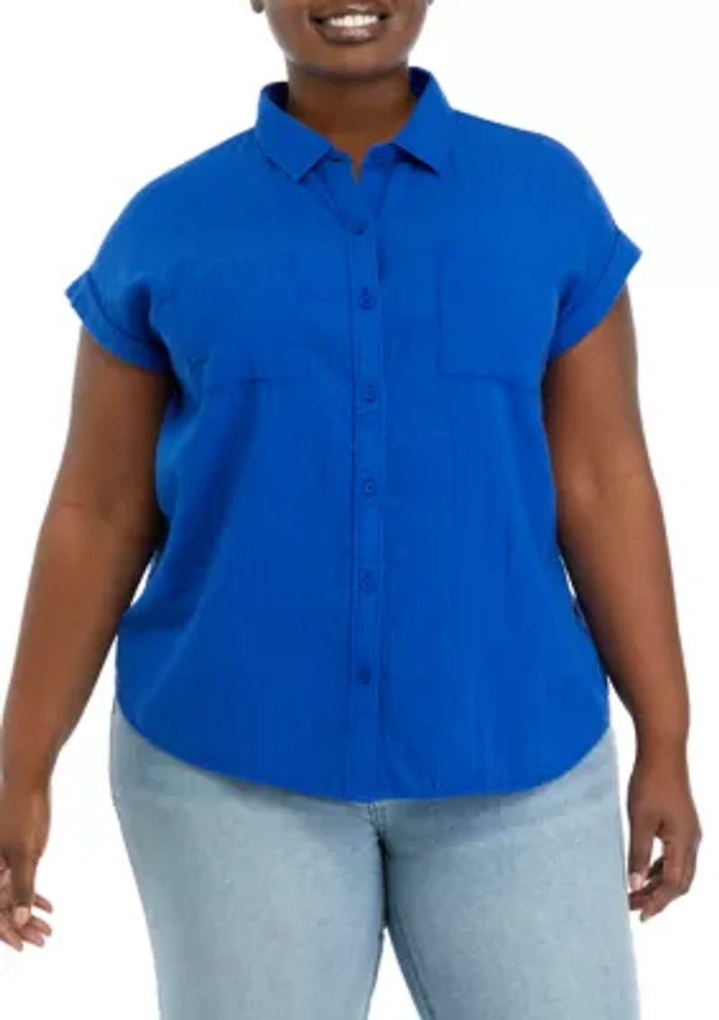 Plus Short Sleeve Camp Top