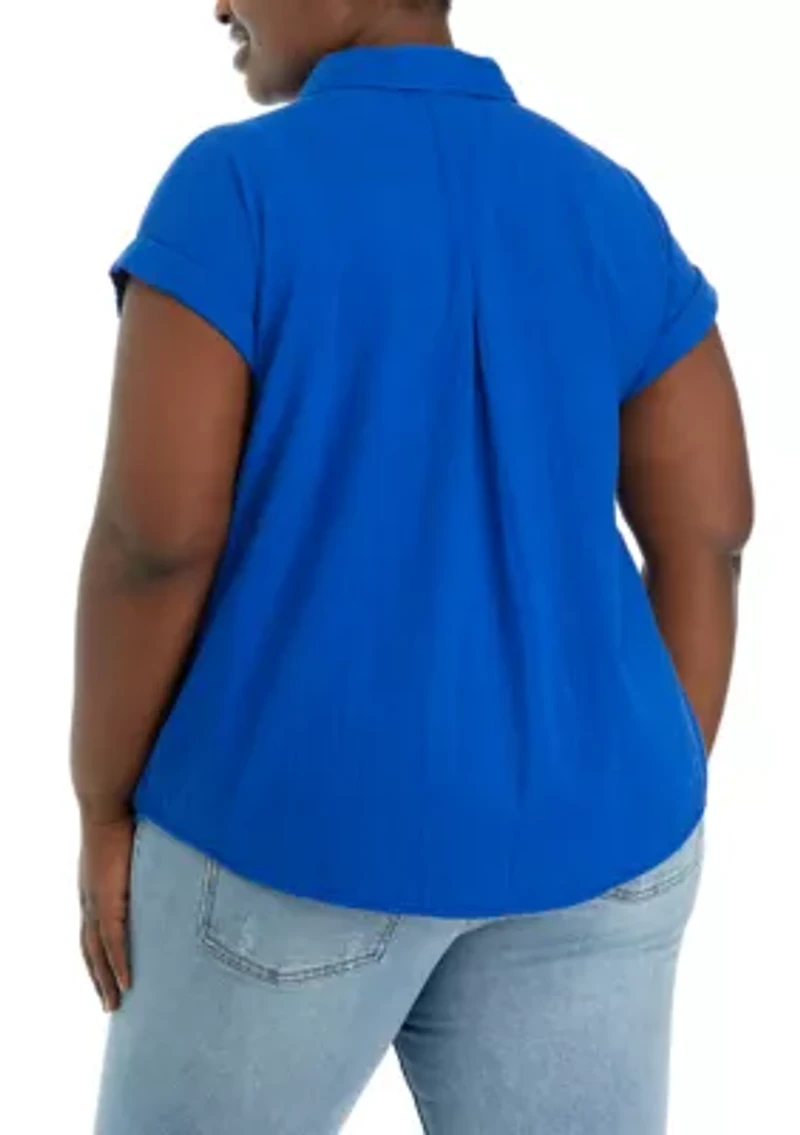 Plus Short Sleeve Camp Top