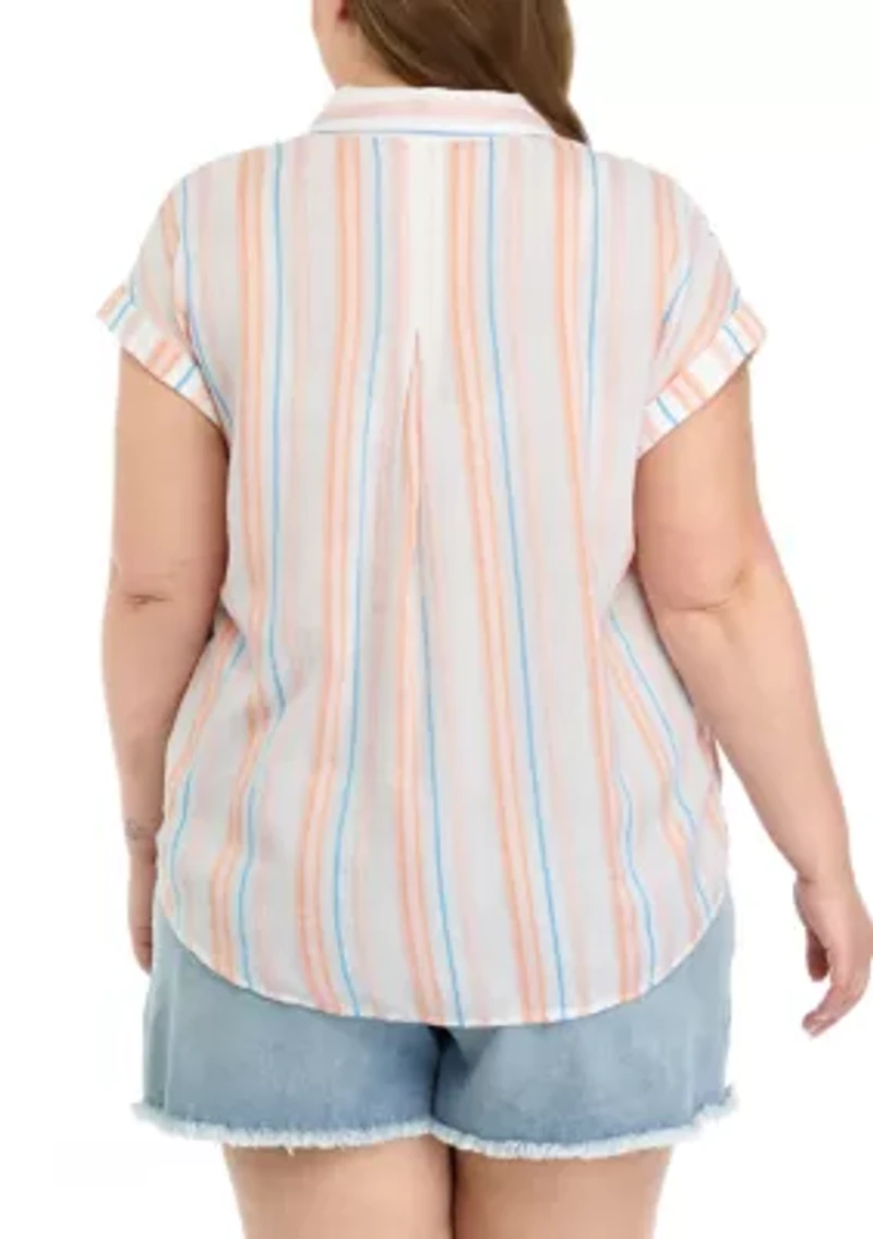 Plus Short Sleeve Yarn Dyed Camp Shirt