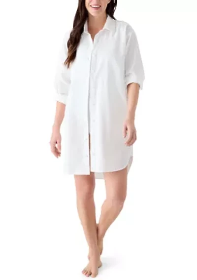 Women's Long Sleeve Button Down Swim Cover Up Dress