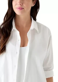 Women's Long Sleeve Button Down Swim Cover Up Dress