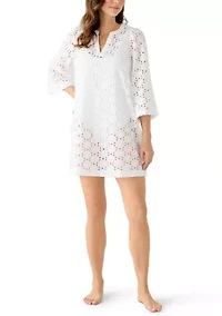 Women's Long Sleeve Eyelet Dress Cover Up