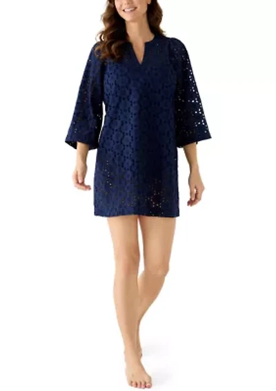 Women's Long Sleeve Eyelet Dress Cover Up