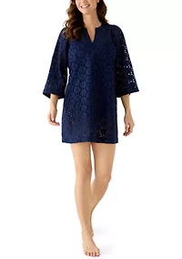 Women's Long Sleeve Eyelet Dress Cover Up