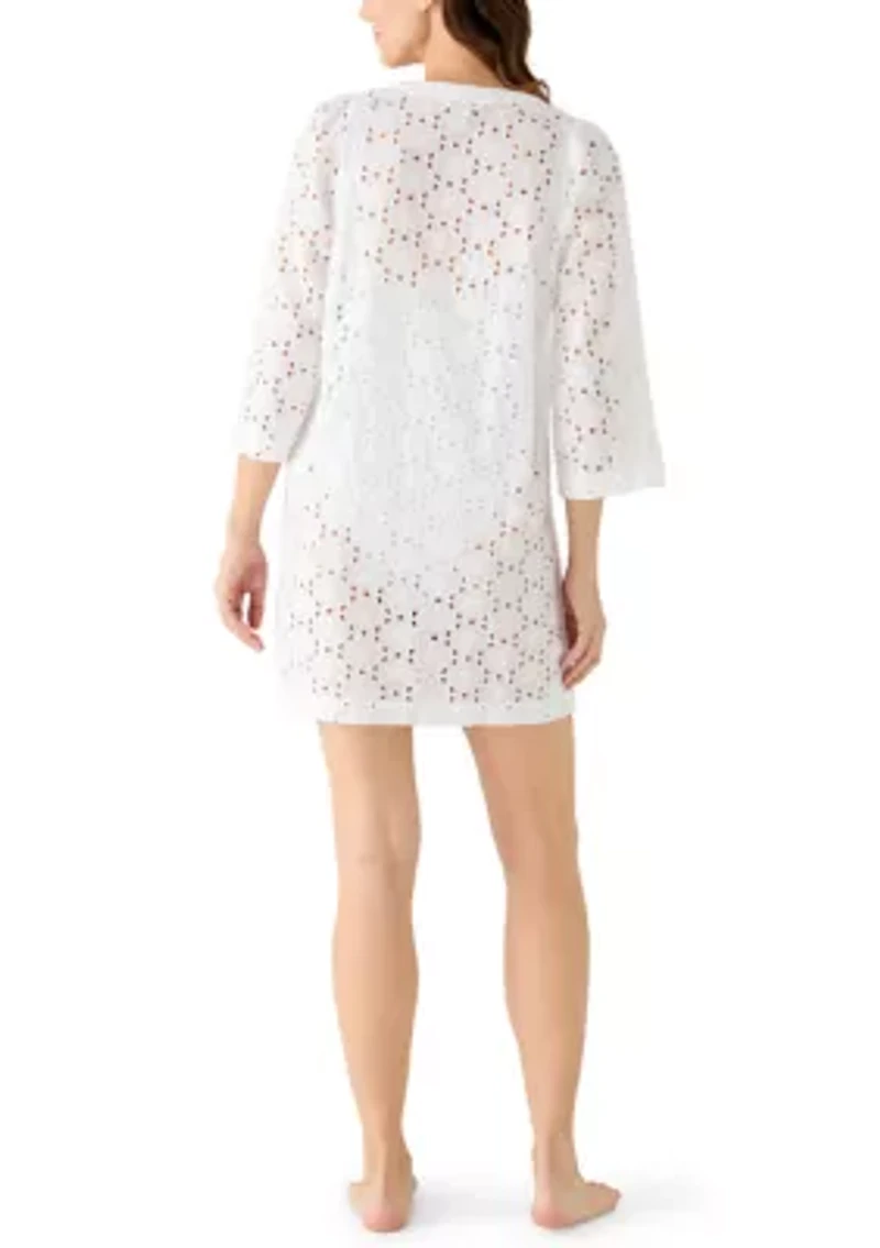 Women's Long Sleeve Eyelet Dress Cover Up