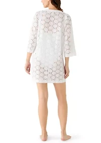 Women's Long Sleeve Eyelet Dress Cover Up