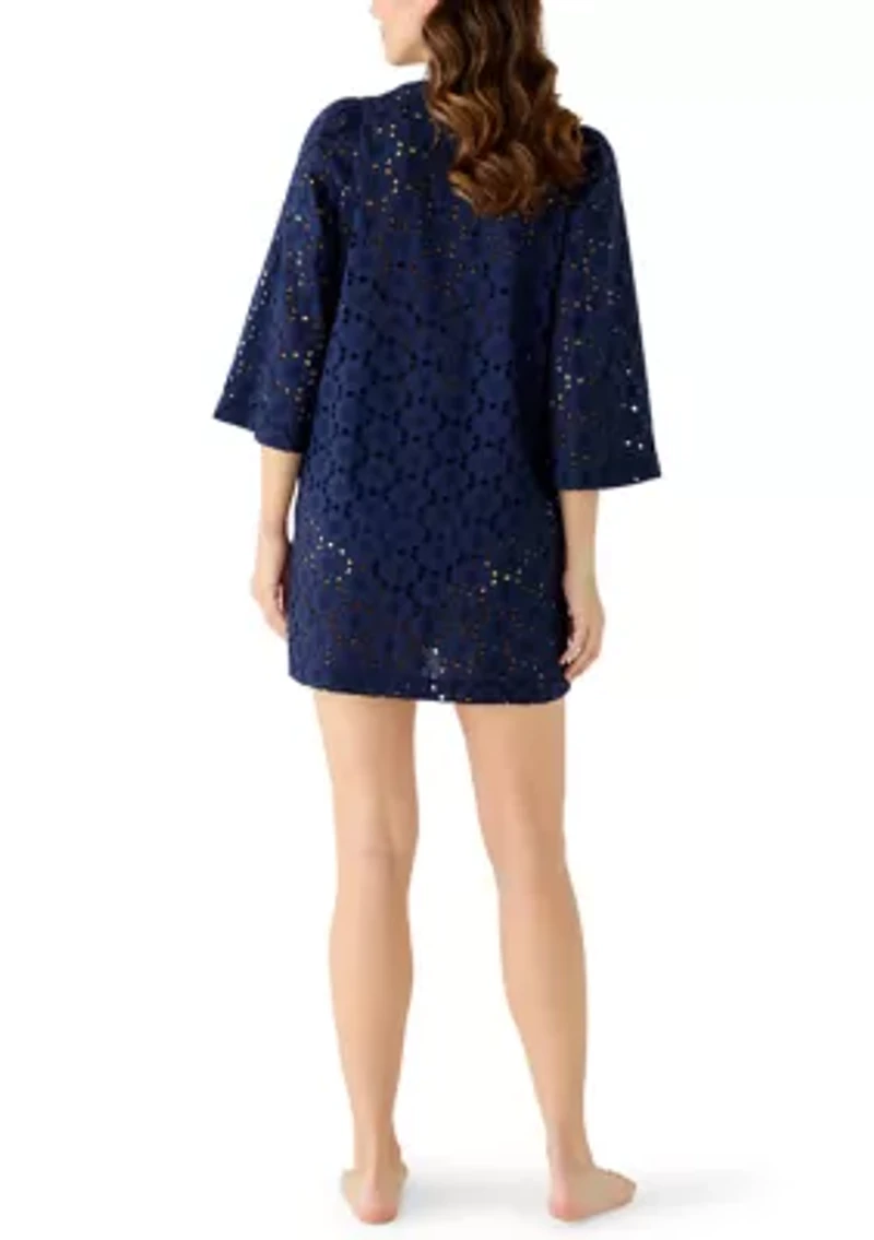 Women's Long Sleeve Eyelet Dress Cover Up