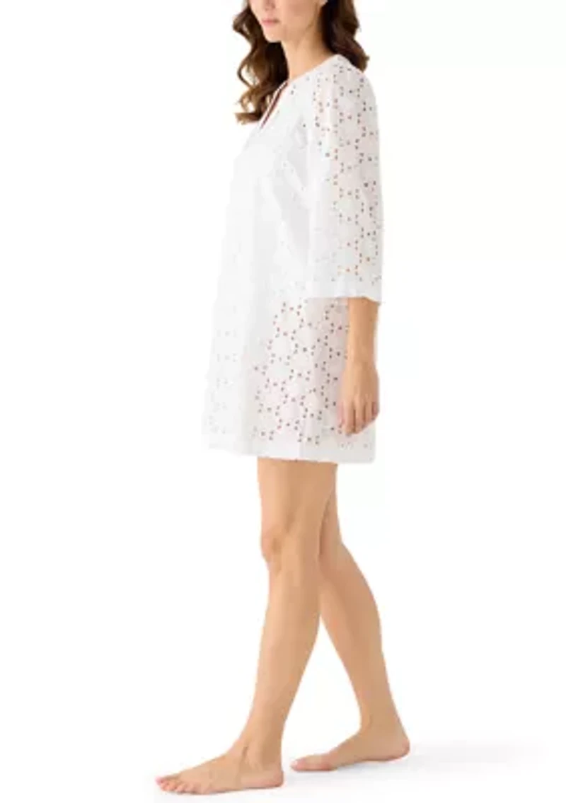 Women's Long Sleeve Eyelet Dress Cover Up