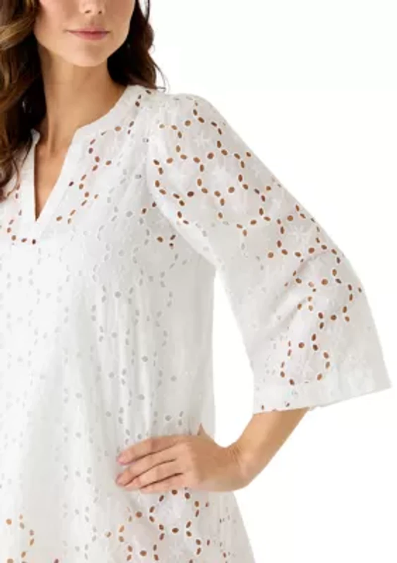 Women's Long Sleeve Eyelet Dress Cover Up