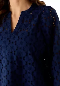 Women's Long Sleeve Eyelet Dress Cover Up