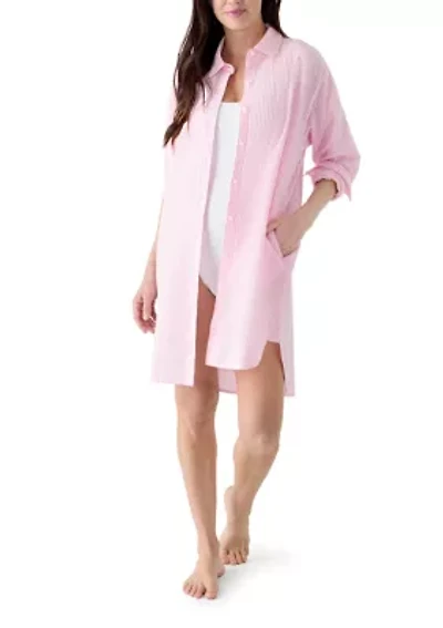 Women's Long Sleeve Button Down Swim Cover Up Dress