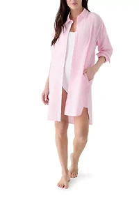 Women's Long Sleeve Button Down Swim Cover Up Dress