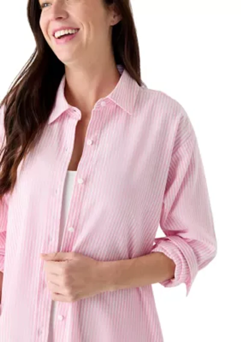 Women's Long Sleeve Button Down Swim Cover Up Dress