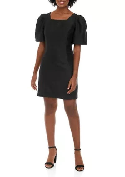 Women's Short Puff Sleeve Dupioni Dress
