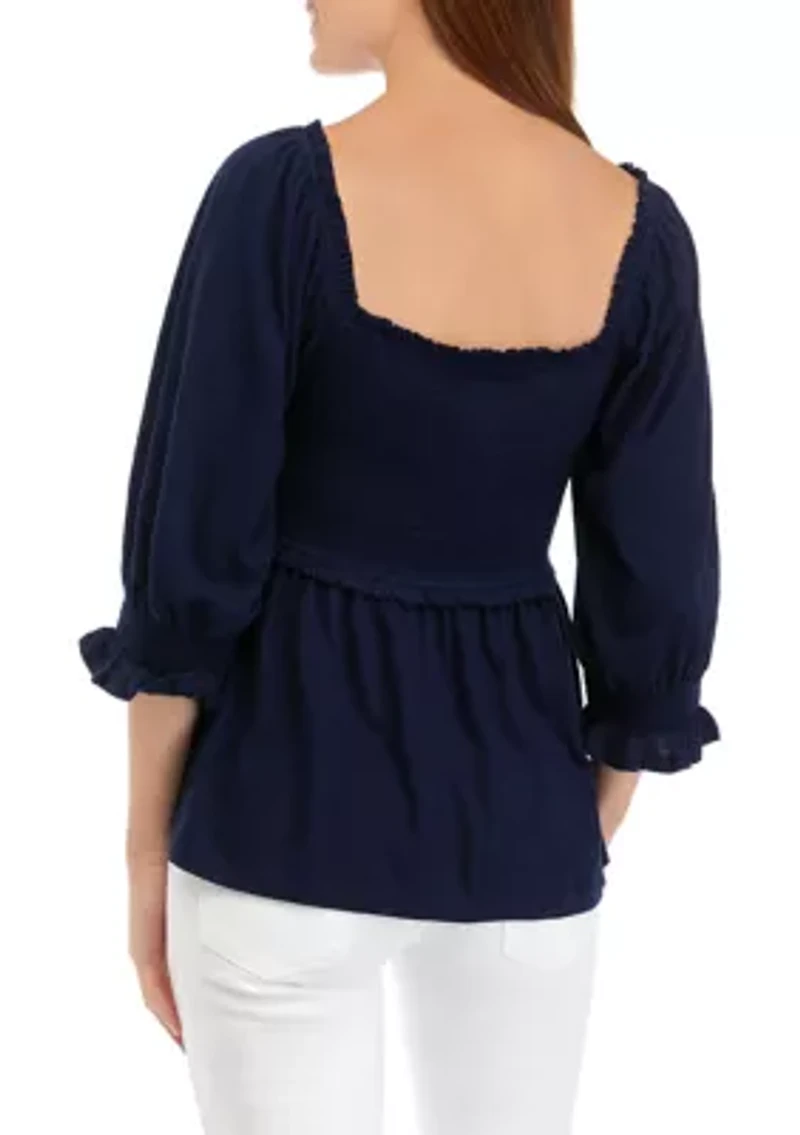 Women's 3/4 Sleeve Smocked T-Shirt