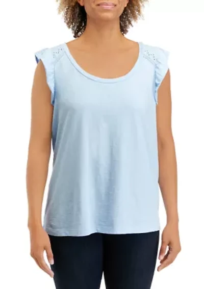 Women's Ruffle Sleeve Eyelet Top