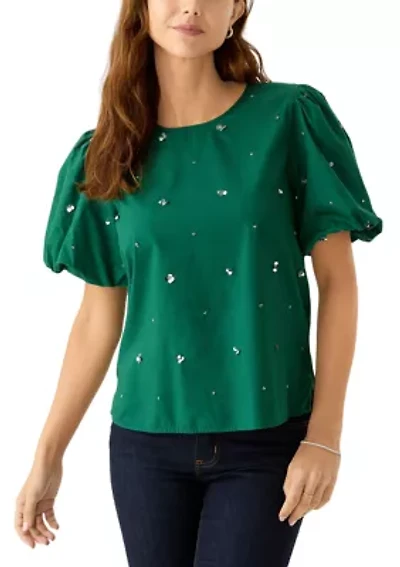 Women's Short Sleeve Crew Neck Sequin Top