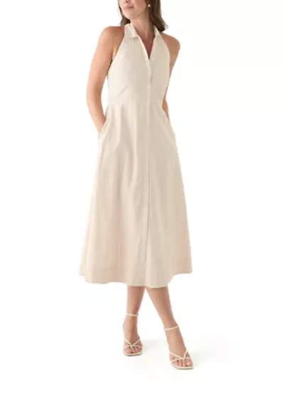 Women's Sleeveless Halter Yarn Dyed Shirtdress