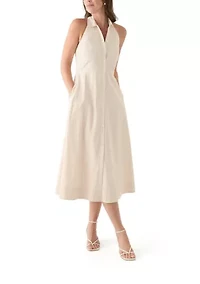 Women's Sleeveless Halter Yarn Dyed Shirtdress