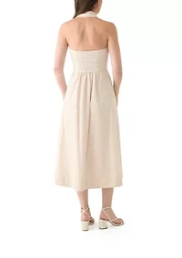 Women's Sleeveless Halter Yarn Dyed Shirtdress