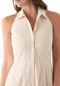 Women's Sleeveless Halter Yarn Dyed Shirtdress
