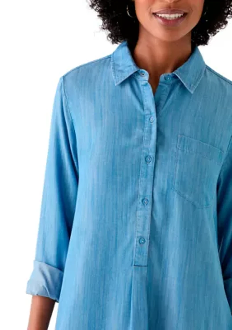 Women's Long Sleeve Flounce Shirtdress