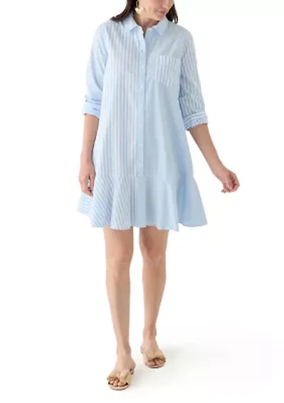 Women's Elbow Sleeve Flounce Shirtdress
