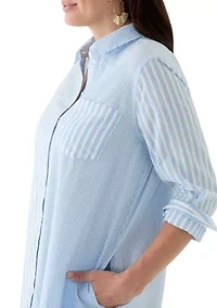 Women's Elbow Sleeve Flounce Shirtdress