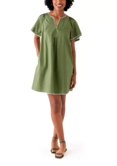 Women's Flutter Sleeve Split Neck Dress