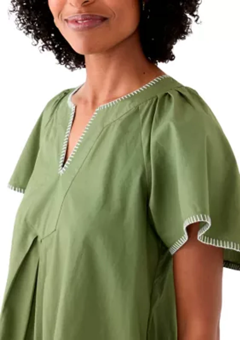 Women's Flutter Sleeve Split Neck Dress