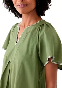 Women's Flutter Sleeve Split Neck Dress