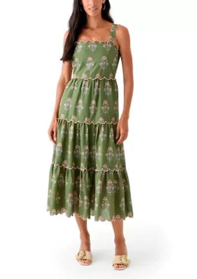 Women's Sleeveless Scallop Printed Midi Dress