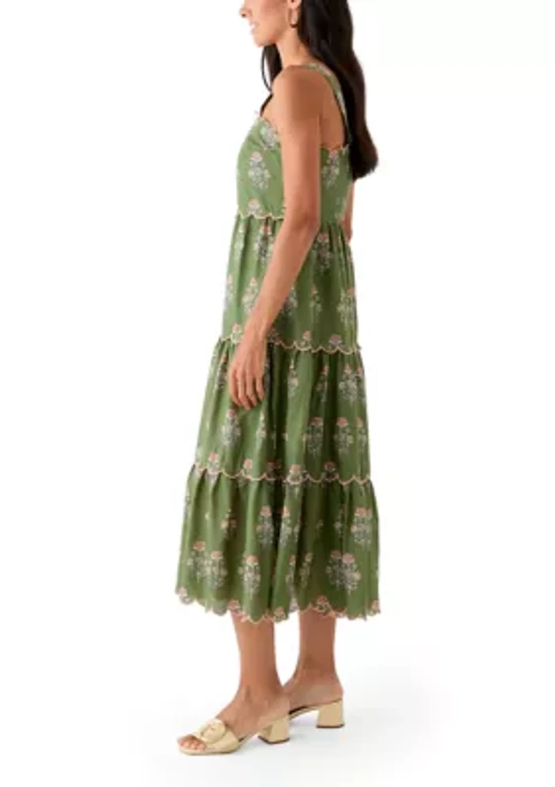 Women's Sleeveless Scallop Printed Midi Dress