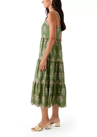 Women's Sleeveless Scallop Printed Midi Dress