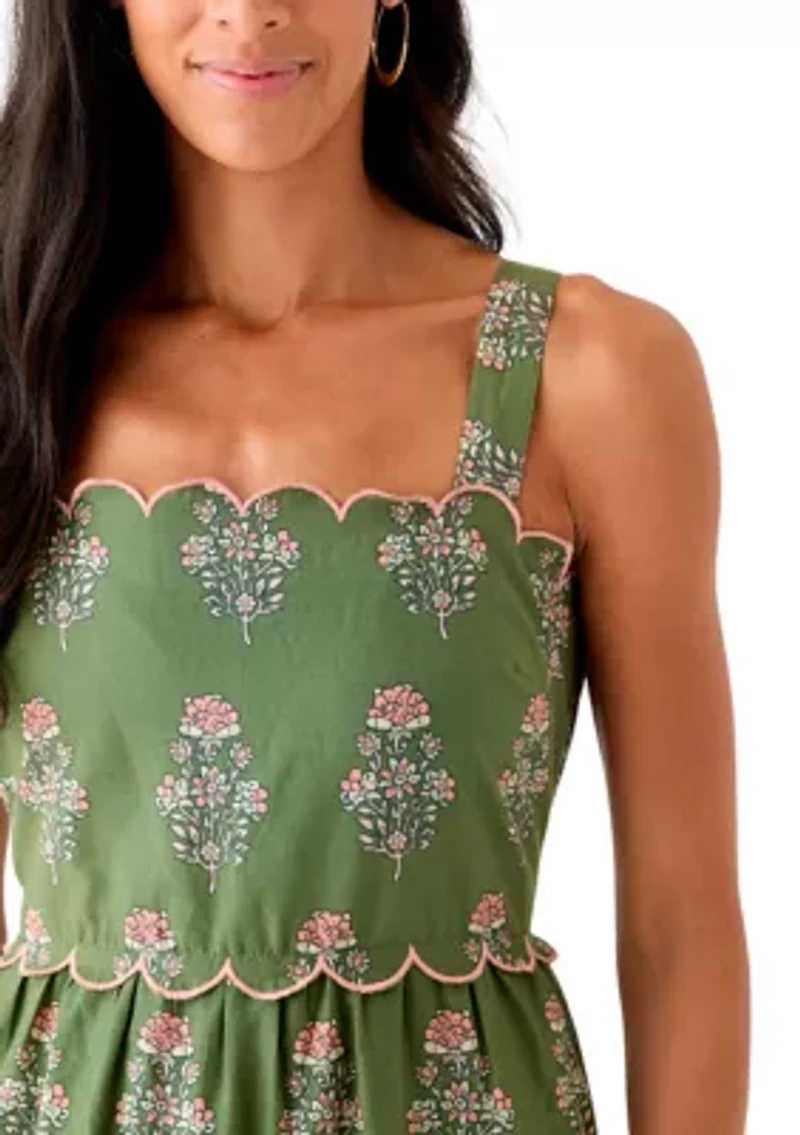 Women's Sleeveless Scallop Printed Midi Dress