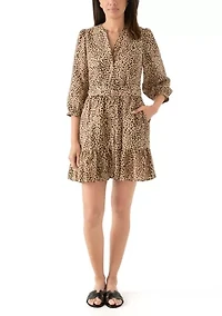 Women's 3/4 Bell Sleeve Printed Belted Dress