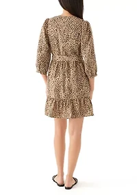 Women's 3/4 Bell Sleeve Printed Belted Dress