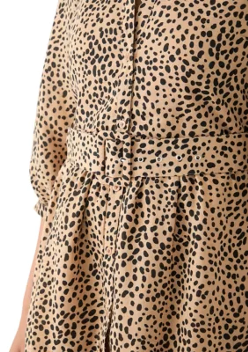 Women's 3/4 Bell Sleeve Printed Belted Dress