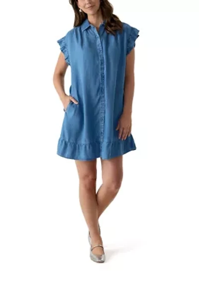 Women's Short Sleeve Chambray Peplum Dress