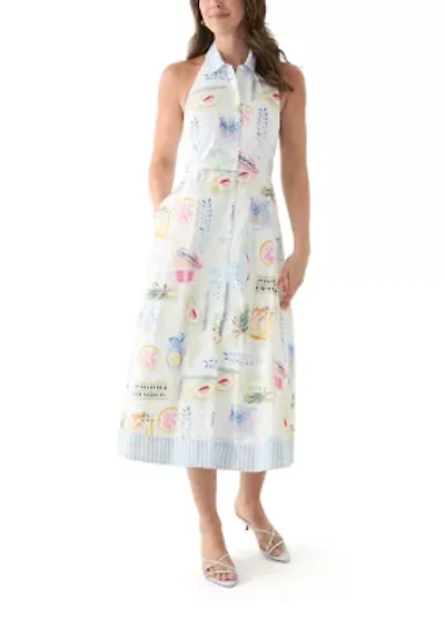Women's Sleeveless Printed Halter Shirtdress