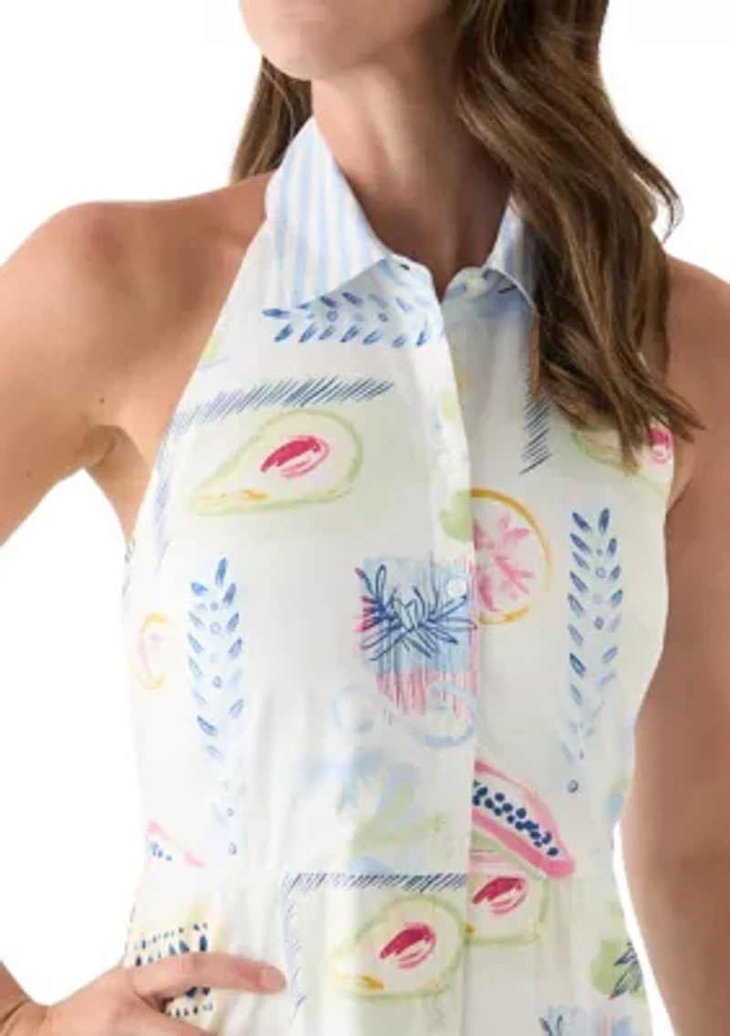 Women's Sleeveless Printed Halter Shirtdress