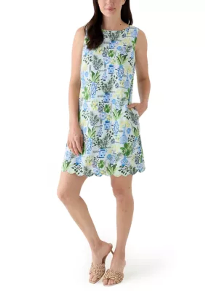 Women's Sleeveless Scallop Back Printed Dress