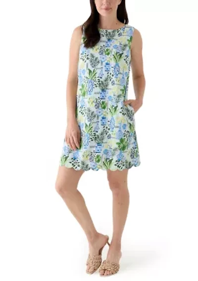Women's Sleeveless Scallop Back Printed Dress