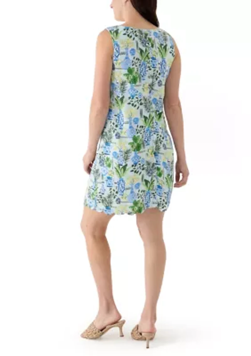 Women's Sleeveless Scallop Back Printed Dress