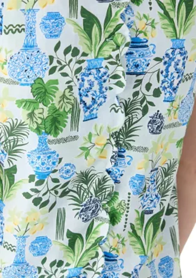 Women's Sleeveless Scallop Back Printed Dress